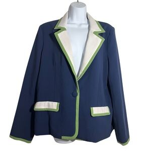 Maeve Anthropologie Color block Blazer Size Large Navy Green Cream Business Fall